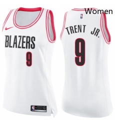 Womens Nike Portland Trail Blazers 9 Gary Trent Jr Swingman White Pink Fashion NBA Jersey 
