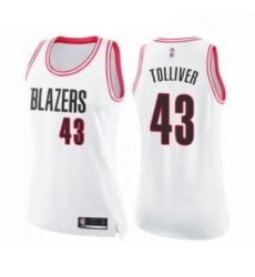 Womens Portland Trail Blazers 43 Anthony Tolliver Swingman White Pink Fashion Basketball Jersey 