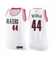 Womens Portland Trail Blazers 44 Mario Hezonja Swingman White Pink Fashion Basketball Jersey 