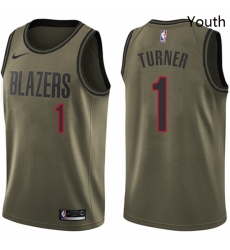 Youth Nike Portland Trail Blazers 1 Evan Turner Swingman Green Salute to Service NBA Jersey