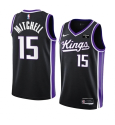 Men Sacramento Kings 15 Davion Mitchell Black 2023 24 Icon Edition Swingman Stitched Basketball Jersey
