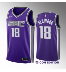 Men Sacramento Kings 18 Jalen Slawson Purple 2023 Draft Icon Edition Stitched Jersey