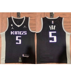 Men Sacramento Kings 5 De 27Aaron Fox Black No 6 Patch Stitched Jersey