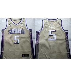 Men Sacramento Kings 5 De 27Aaron Fox Gold Stitched Jersey