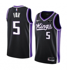 Men Sacramento Kings 5 De u2019Aaron Fox Black 2023 24 Icon Edition Swingman Stitched Basketball Jersey