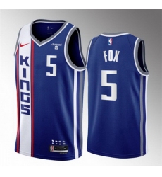 Men Sacramento Kings 5 De'Aaron Fox Blue 2023 24 City Edition Stitched Basketball Jersey