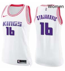 Womens Nike Sacramento Kings 16 Peja Stojakovic Swingman WhitePink Fashion NBA Jersey 