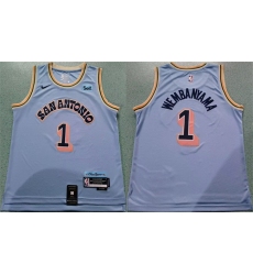 Men San Antonio Spurs 1 Victor Wembanyama Light Blue 2024 25 City Edition Stitched Basketball Jersey