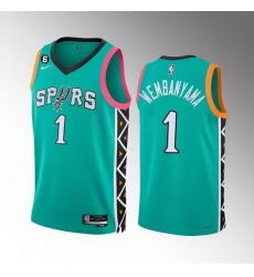 Men San Antonio Spurs 1 Victor Wembanyama Teal 2022 23 City Edition Swingman With NO 6 Patch Stitched Basketball Jersey