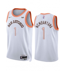 Men San Antonio Spurs 1 Victor Wembanyama White 2023 24 City Edition Stitched Basketball Jersey