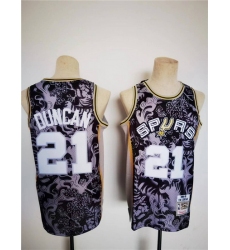 Men San Antonio Spurs 21 Tim Duncan 1998 99 Black Lunar New Year Tiger CNY 4 0 Throwback Stitched Jersey