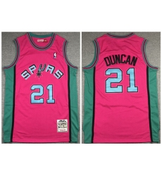 Men San Antonio Spurs 21 Tim Duncan 1998 99 Pink Throwback Stitched Jersey