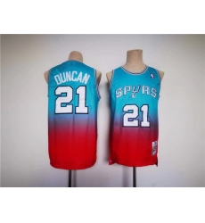 Men San Antonio Spurs 21 Tim Duncan Blue Red Stitched Basketball Jersey