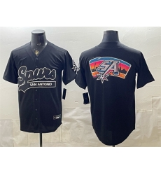 Men San Antonio Spurs Team Big Logo Black Stitched Baseball Jersey Men San Antonio Spurs Team Big Logo Black Stitched Baseball Jersey