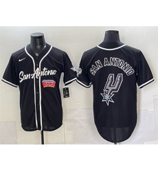 Men San Antonio Spurs Team Big Logo Black Stitched Baseball Jersey