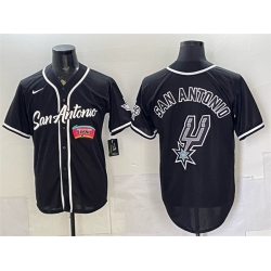 Men San Antonio Spurs Team Big Logo Black Stitched Baseball Jersey