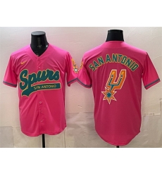 Men San Antonio Spurs Team Big Logo Pink Stitched Baseball Jersey Men San Antonio Spurs Team Big Logo Pink Stitched Baseball Jersey