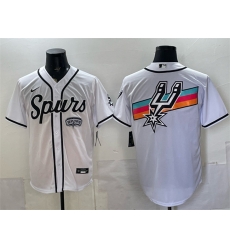 Men San Antonio Spurs Team Big Logo White Stitched Baseball Jersey