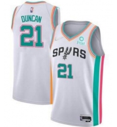 Men San Antonio Spurs Tim Duncan 2022 White City Diamond 75th Anniversary Jersey