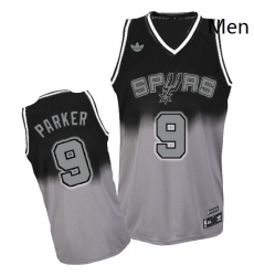 Mens Adidas San Antonio Spurs 9 Tony Parker Swingman BlackGrey Fadeaway Fashion NBA Jersey