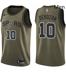 Mens Nike San Antonio Spurs 10 DeMar DeRozan Swingman Green Salute to Service NBA Jersey 