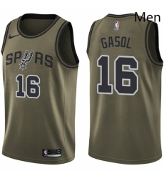 Mens Nike San Antonio Spurs 16 Pau Gasol Swingman Green Salute to Service NBA Jersey 