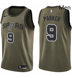 Mens Nike San Antonio Spurs 9 Tony Parker Swingman Green Salute to Service NBA Jersey