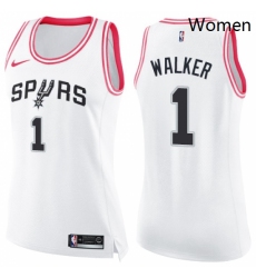 Womens Nike San Antonio Spurs 1 Lonnie Walker Swingman White Pink Fashion NBA Jersey 