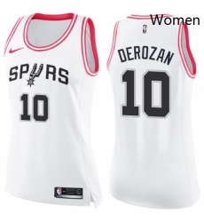 Womens Nike San Antonio Spurs 10 DeMar DeRozan Swingman White Pink Fashion NBA Jersey 