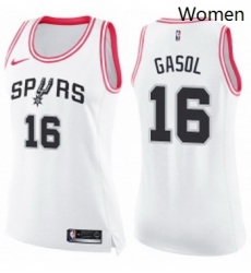 Womens Nike San Antonio Spurs 16 Pau Gasol Swingman WhitePink Fashion NBA Jersey 