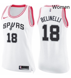 Womens Nike San Antonio Spurs 18 Marco Belinelli Swingman White Pink Fashion NBA Jersey 