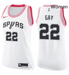 Womens Nike San Antonio Spurs 22 Rudy Gay Swingman WhitePink Fashion NBA Jersey 