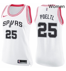 Womens Nike San Antonio Spurs 25 Jakob Poeltl Swingman White Pink Fashion NBA Jersey 