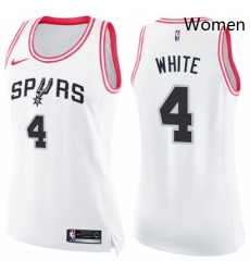 Womens Nike San Antonio Spurs 4 Derrick White Swingman WhitePink Fashion NBA Jersey 