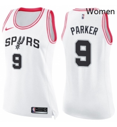 Womens Nike San Antonio Spurs 9 Tony Parker Swingman WhitePink Fashion NBA Jersey