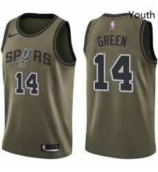 Youth Nike San Antonio Spurs 14 Danny Green Swingman Green Salute to Service NBA Jersey