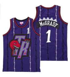 Raptors 1 Tracy McGrady Purple Big Gray TR Logo Retro Jersey