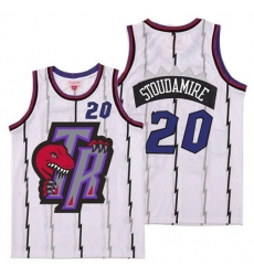 Raptors 20 Damon Stoudamire White Big Gray TR Logo Retro Jersey