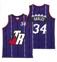 Raptors 34 Charles Oakley Purple Big White TR Logo Retro Jersey 7