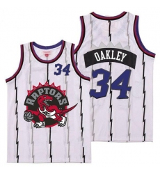 Raptors 34 Charles Oakley White Big Gray Red Logo Retro Jersey0