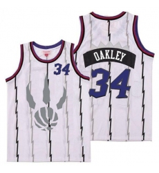 Raptors 34 Charles Oakley White Gray Logo Retro Jersey 6