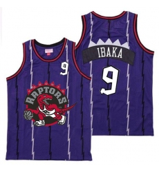 Raptors 9 Serge Ibaka Purple Big Gray Red Logo Retro Jersey