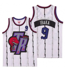 Raptors 9 Serge Ibaka White Big Gray TR Logo Retro Jersey