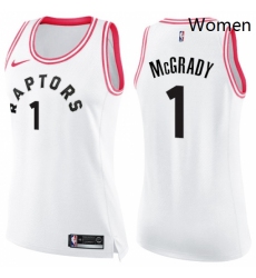 Womens Nike Toronto Raptors 1 Tracy Mcgrady Swingman WhitePink Fashion NBA Jersey