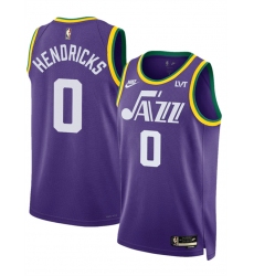 Men Utah Jazz 0 Taylor Hendricks Purple 2023 Classic Edition Stitched Basketball Jersey