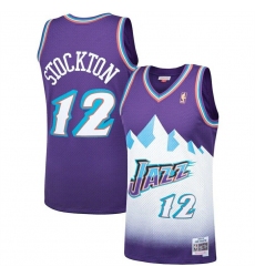 Men Utah Jazz 12 John Stockton Purple 1996 97 Hardwood Classic Stitched Jersey