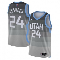 Men Utah Jazz 24 Walker Kessler Grey 2025 26 City Edition Stitched Basketball Jersey