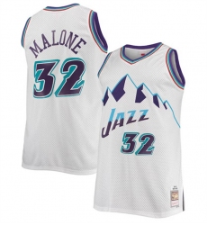Men Utah Jazz 32 Karl Malone White Mitchell  26 Ness Swingman Stitched Jersey