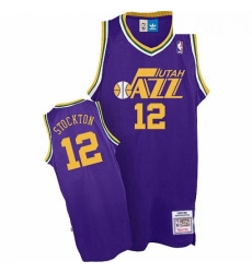 Mens Adidas Utah Jazz 12 John Stockton Authentic Purple Throwback NBA Jersey