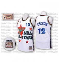Mens Adidas Utah Jazz 12 John Stockton Authentic White 1995 All Star Throwback NBA Jersey